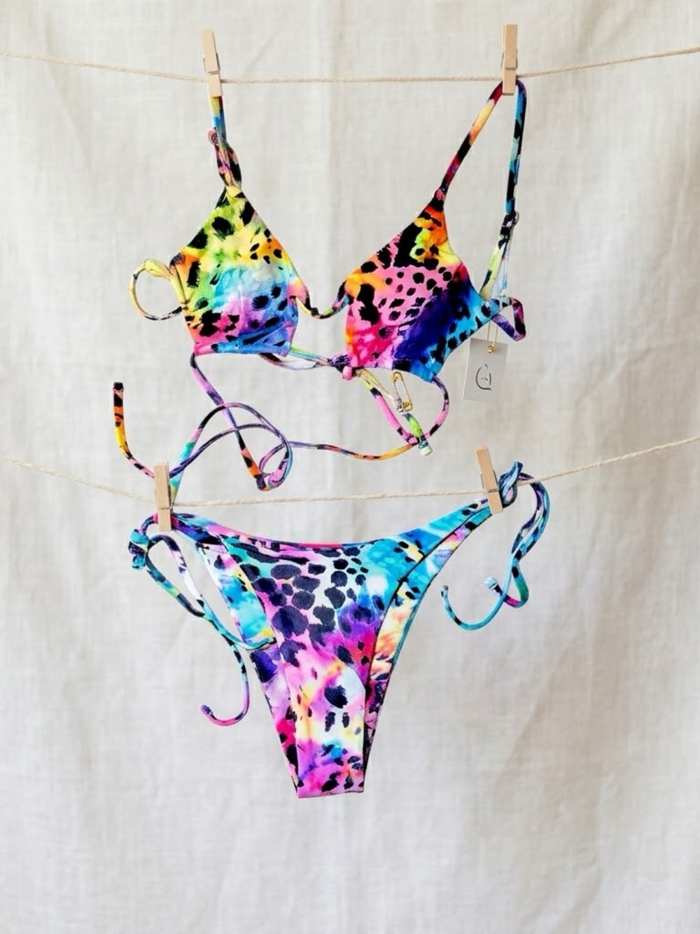 Zaful Multicolor Tie-Dye Leopard Print String Bikini